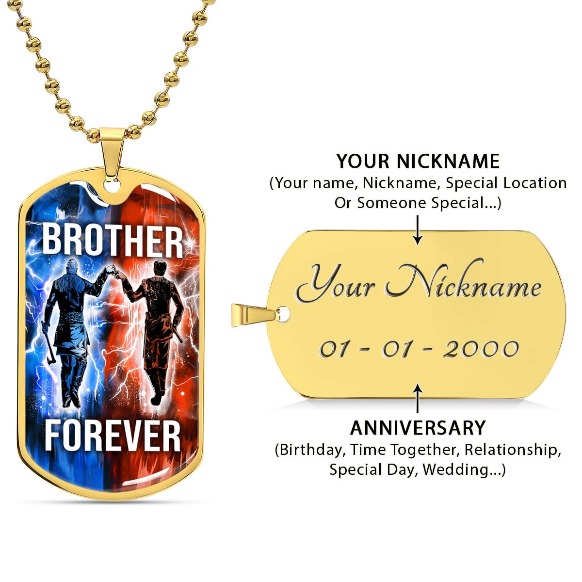 Viking - VKDL001 - Brother Forever - Ragnar Lothbrok - Floki - Viking Dog Tag - Military Ball Chain - Luxury Dog Tag