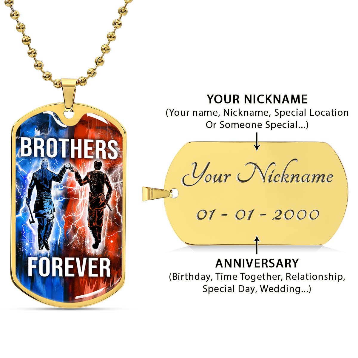 Viking - VKDL003 - Brothers Forever - Ragnar Lothbrok - Floki - Viking Dog Tag - Military Ball Chain - Luxury Dog Tag