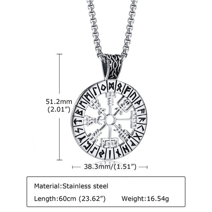 Viking - Viking Compass Necklaces for Men, Stainless Steel Viking - Hollow Sailing Guide Pendant with Box Chain, Nordic Vegvisir Rune Amulet