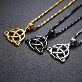 Viking Celtic Knot Necklaces for Men Stainless Steel Triple Knot Pendants Casual Male Jewelry with 24" Box Chain