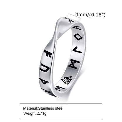 Viking Rings for Men, 4mm Twisted Mobius Finger Band with Viking Runes, Nordic Norse Almut Jewelry
