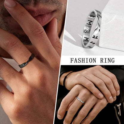 Viking Rings for Men, 4mm Twisted Mobius Finger Band with Viking Runes, Nordic Norse Almut Jewelry