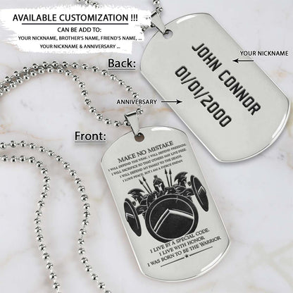 Spartan Dog Tag - Make No Mistake - Spartan Warrior - Sparta - Leonidas - Gladiator - Spartan Necklace - Engrave Dog Tag