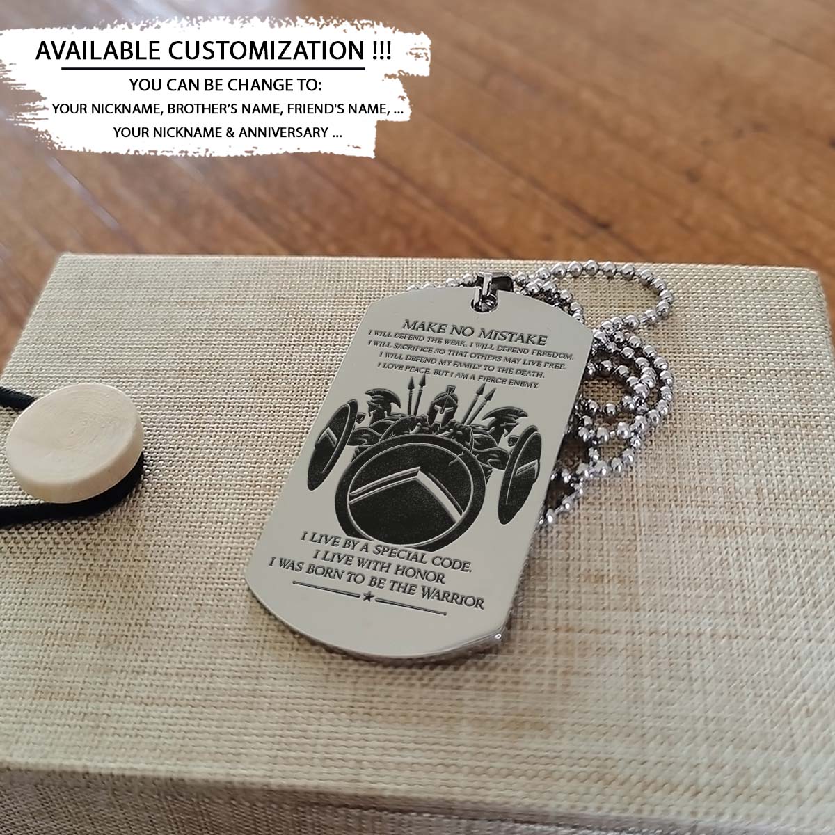 Spartan Dog Tag - Make No Mistake - Spartan Warrior - Sparta - Leonidas - Gladiator - Spartan Necklace - Engrave Dog Tag