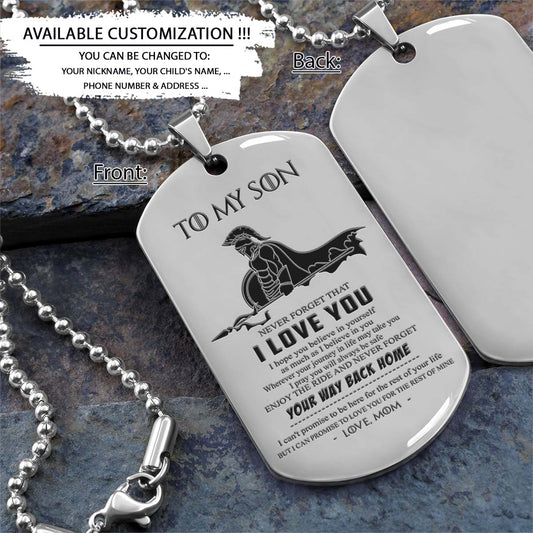 Spartan Dog Tag - Mom To Son - Your Way Back Home - Spartan Warrior - Sparta - Leonidas - Gladiator - Spartan Necklace - Engrave Dog Tag