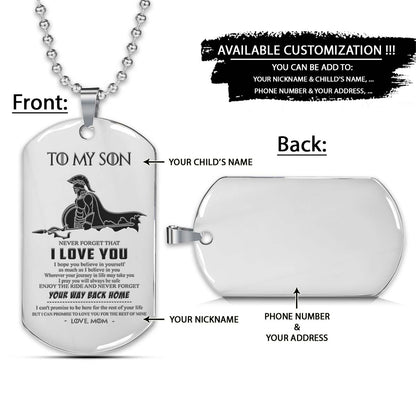 Spartan Dog Tag - Mom To Son - Your Way Back Home - Spartan Warrior - Sparta - Leonidas - Gladiator - Spartan Necklace - Engrave Dog Tag