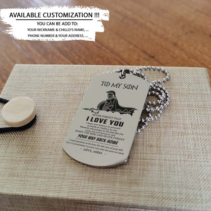Spartan Dog Tag - Mom To Son - Your Way Back Home - Spartan Warrior - Sparta - Leonidas - Gladiator - Spartan Necklace - Engrave Dog Tag