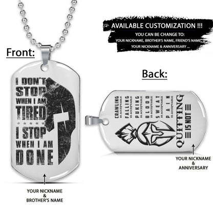 Spartan Dog Tag - I Stop When I Am Done - Quitting Is Not - Spartan Warrior - Sparta - Leonidas - Gladiator - Spartan Necklace - Engrave Dog Tag