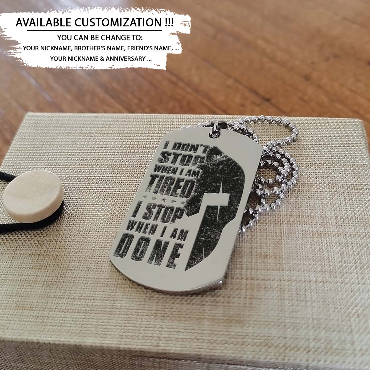 spartan dog tag - i stop when i am done - quitting is not - spartan warrior - sparta - leonidas - gladiator - spartan necklace - engrave dog tag