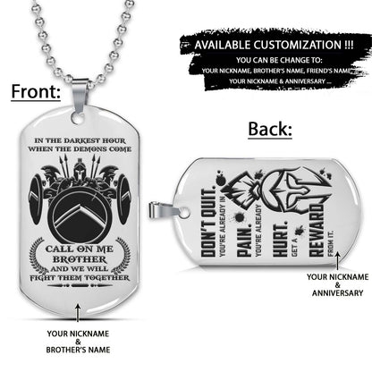 Spartan Dog Tag - Call On Me Brother - Don't Quit  - Spartan Warrior - Sparta - Leonidas - Gladiator - Spartan Necklace - Engrave Dog Tag