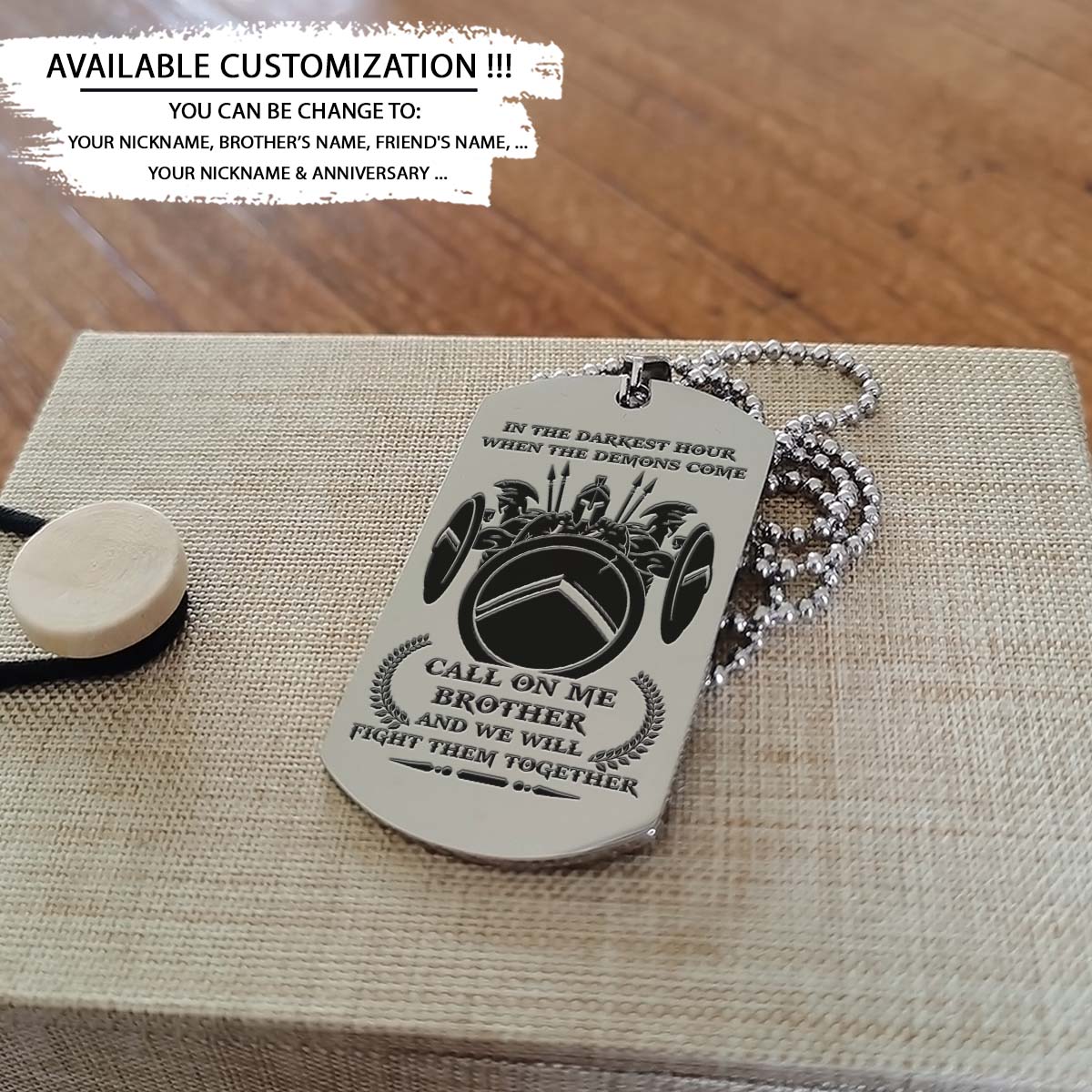 Spartan Dog Tag - Call On Me Brother - Don't Quit  - Spartan Warrior - Sparta - Leonidas - Gladiator - Spartan Necklace - Engrave Dog Tag