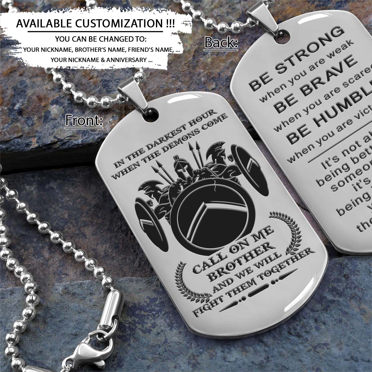 spartan dog tag - call on me brother - it's about being better than you were the day before - spartan warrior - sparta - leonidas - gladiator - spartan necklace - engrave dog tag