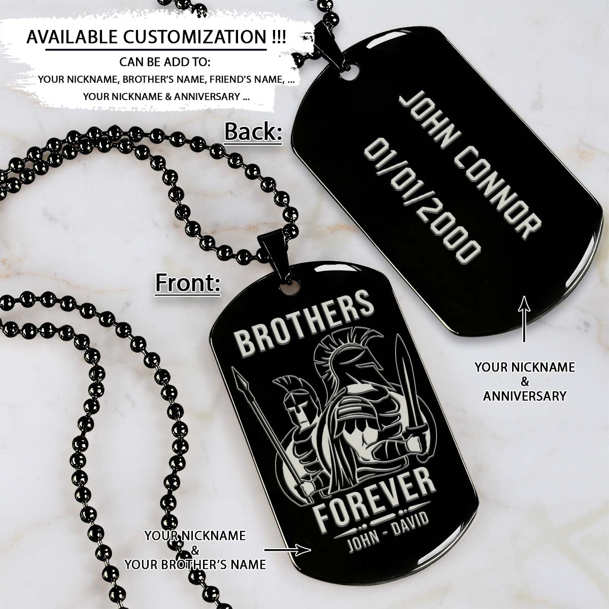 spartan dog tag - brothers forever - spartan warrior - sparta - leonidas - gladiator - spartan necklace - engrave dog tag