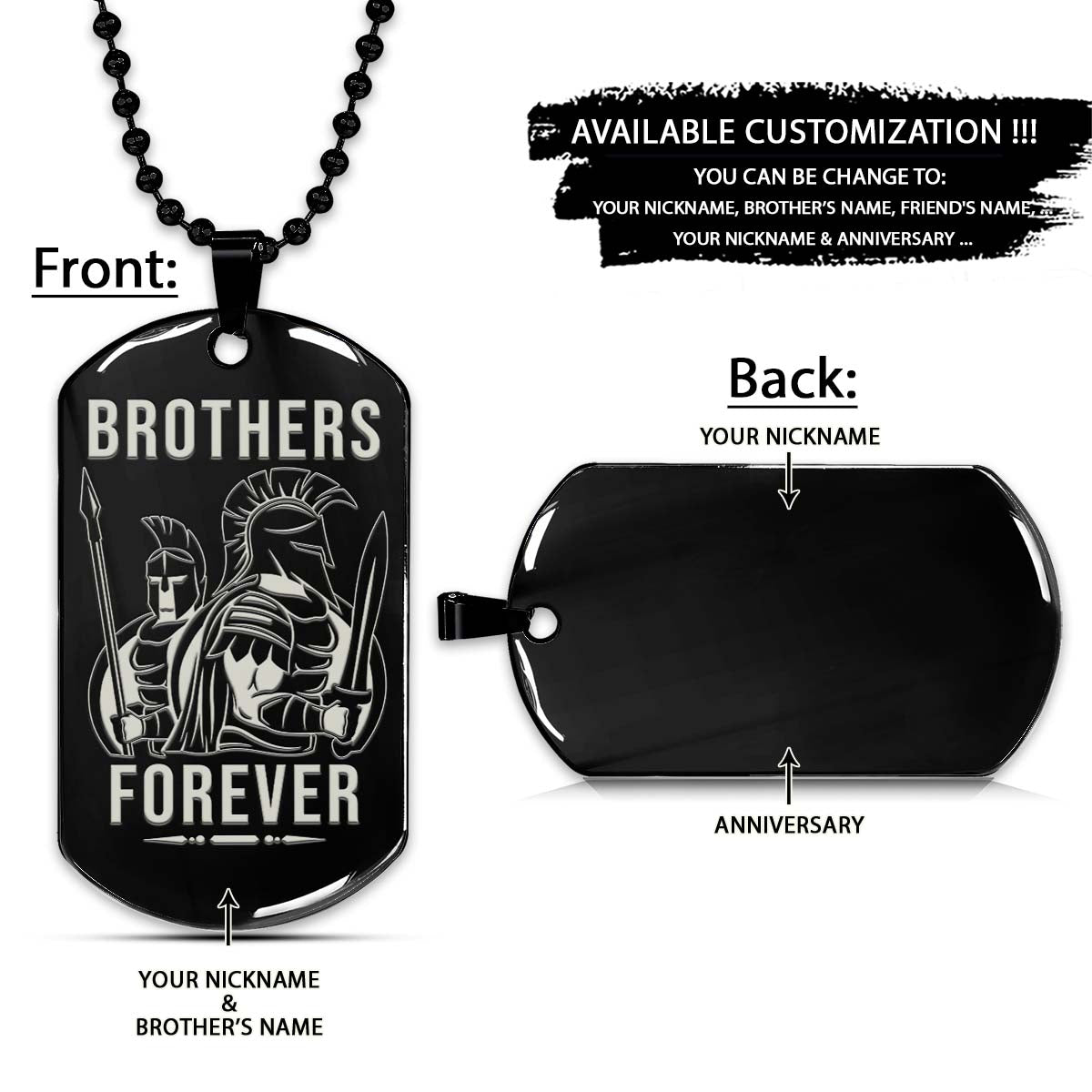 spartan dog tag - brothers forever - spartan warrior - sparta - leonidas - gladiator - spartan necklace - engrave dog tag