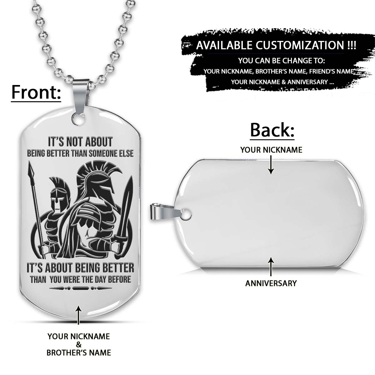 Spartan Dog Tag - It's About Being Better Than You Were The Day Before - Spartan Warrior - Sparta - Leonidas - Gladiator - Spartan Necklace - Engrave Dog Tag
