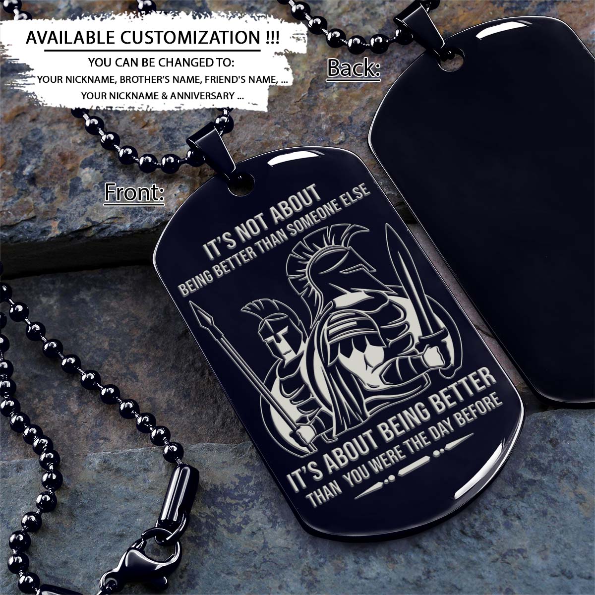Spartan Dog Tag - It's About Being Better Than You Were The Day Before - Spartan Warrior - Sparta - Leonidas - Gladiator - Spartan Necklace - Engrave Dog Tag
