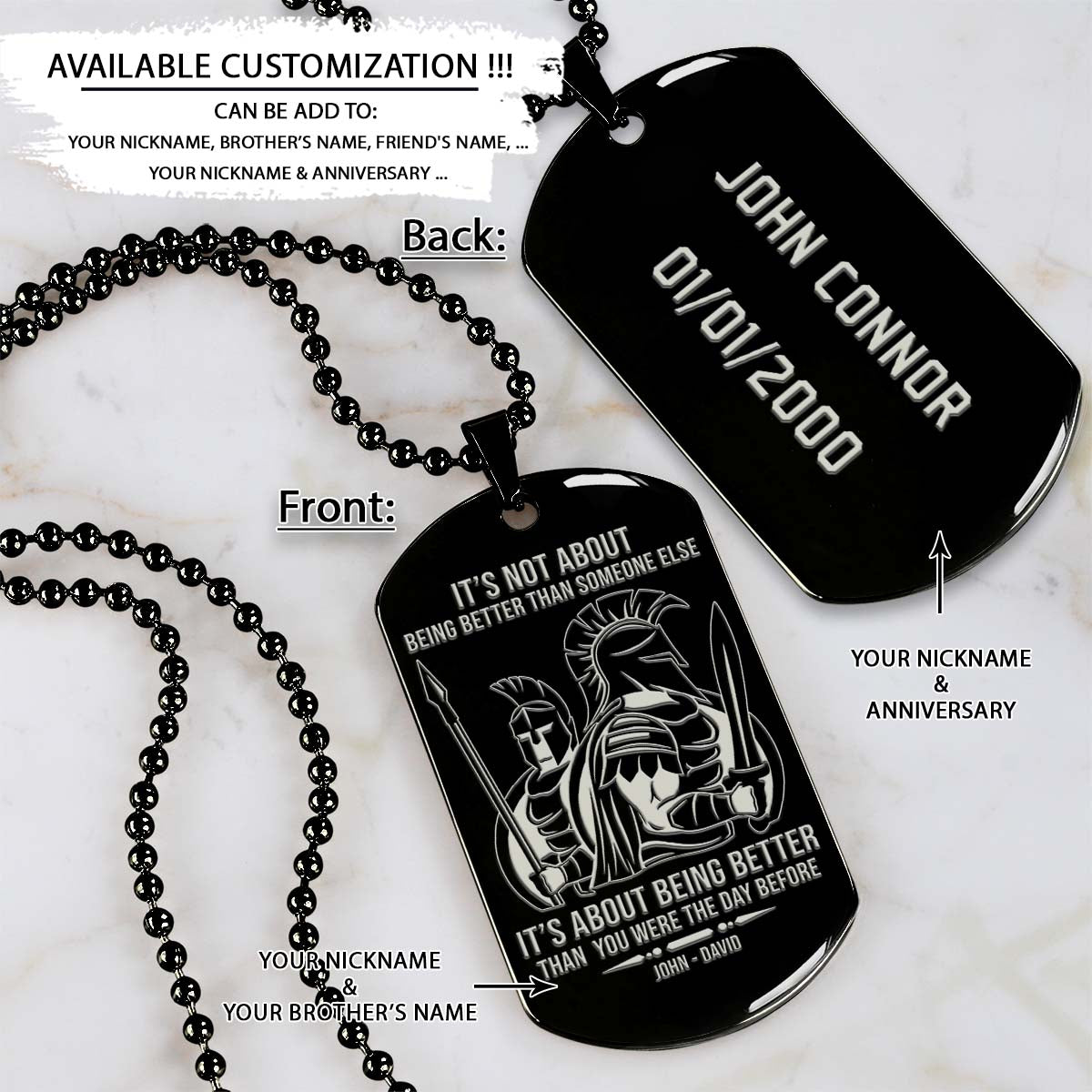 Spartan Dog Tag - It's About Being Better Than You Were The Day Before - Spartan Warrior - Sparta - Leonidas - Gladiator - Spartan Necklace - Engrave Dog Tag