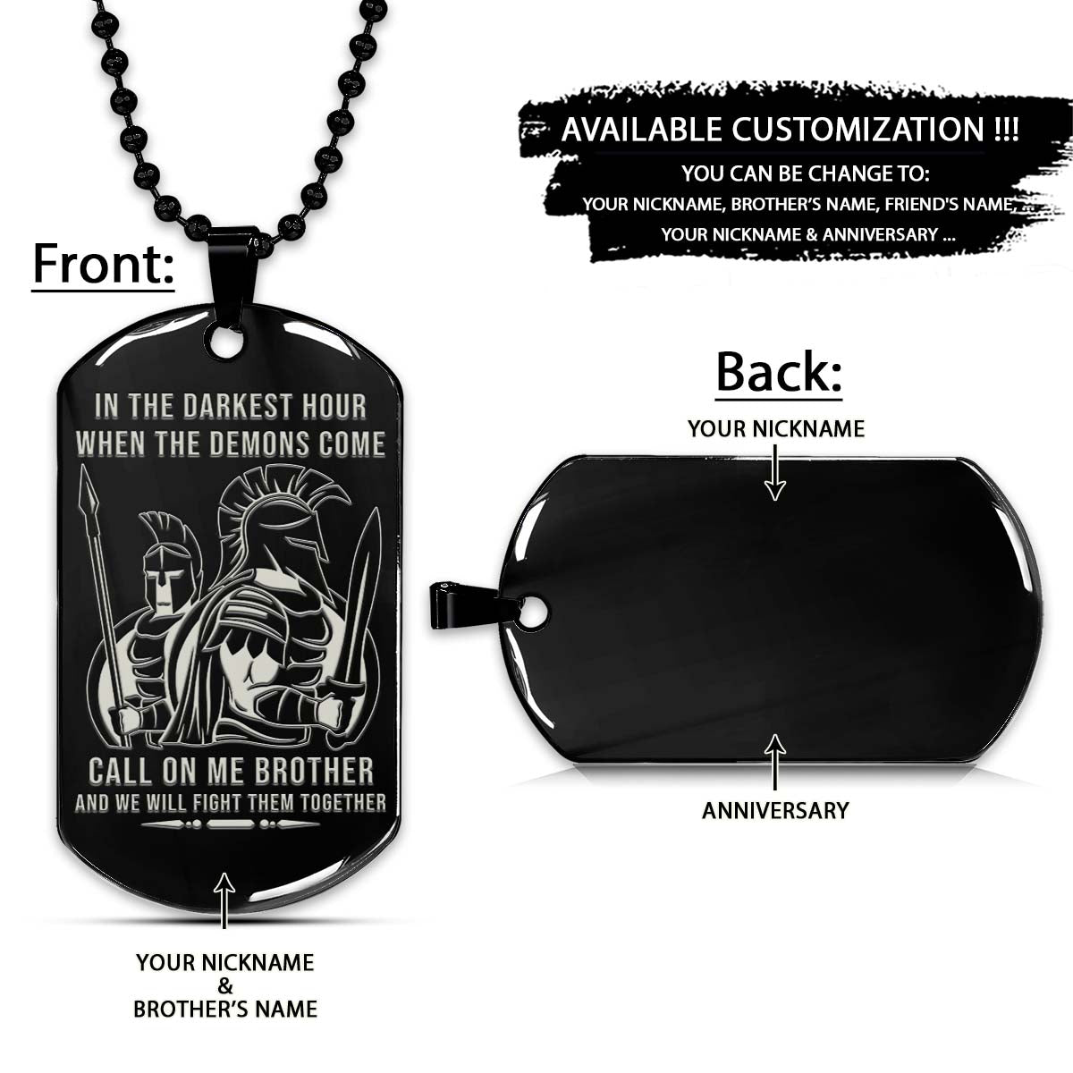spartan dog tag - call on me brother - spartan warrior - sparta - leonidas - gladiator - spartan necklace - engrave dog tag