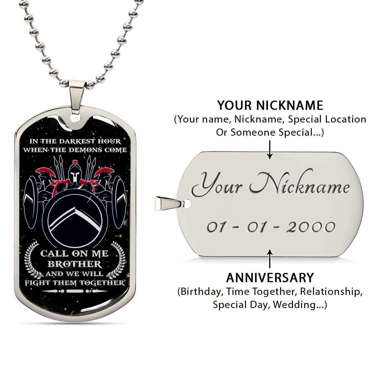 Warrior - WADL001 - Call On Me Brother - Sparta - Spartan - Warrior Dog Tag - Military Ball Chain - Luxury Dog Tag
