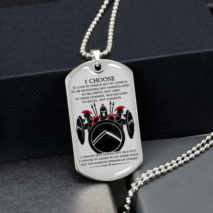 Warrior - WADL003 - I Choose - Sparta - Spartan - Warrior Dog Tag - Military Ball Chain - Luxury Dog Tag