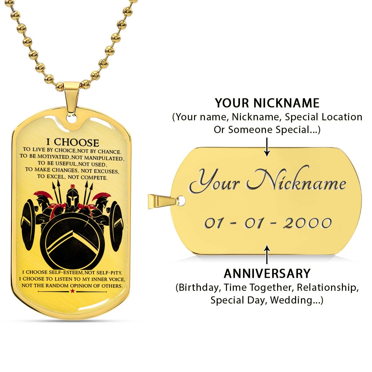 Warrior - WADL003 - I Choose - Sparta - Spartan - Warrior Dog Tag - Military Ball Chain - Luxury Dog Tag