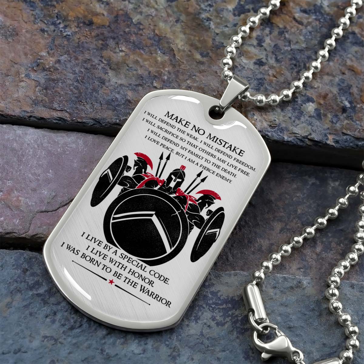 Warrior - WADL007 - Make No Mistake - Sparta - Spartan - Warrior Dog Tag - Military Ball Chain - Luxury Dog Tag