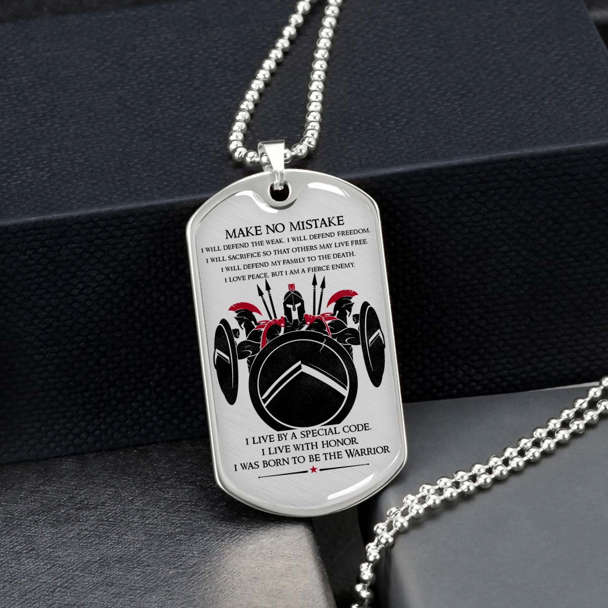 Warrior - WADL007 - Make No Mistake - Sparta - Spartan - Warrior Dog Tag - Military Ball Chain - Luxury Dog Tag