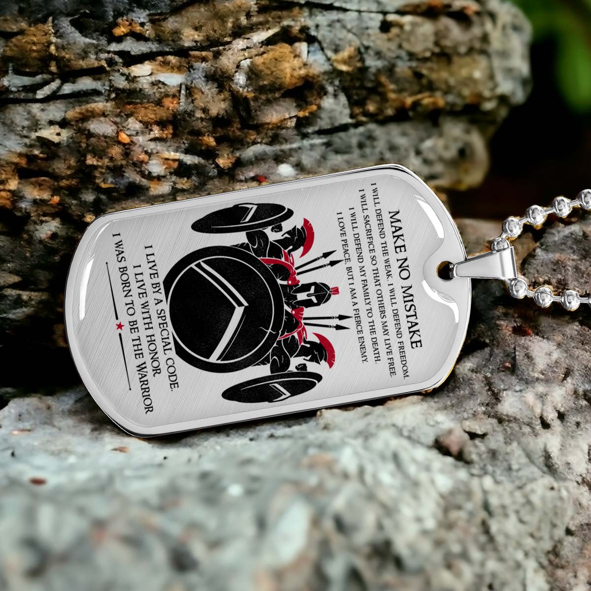 Warrior - WADL007 - Make No Mistake - Sparta - Spartan - Warrior Dog Tag - Military Ball Chain - Luxury Dog Tag