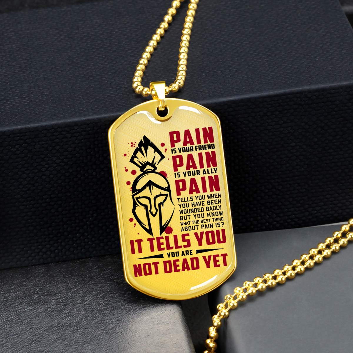 Warrior - WADL009 - PAIN - You Are Not Dead Yet - Sparta - Spartan - Warrior Dog Tag - Military Ball Chain - Luxury Dog Tag