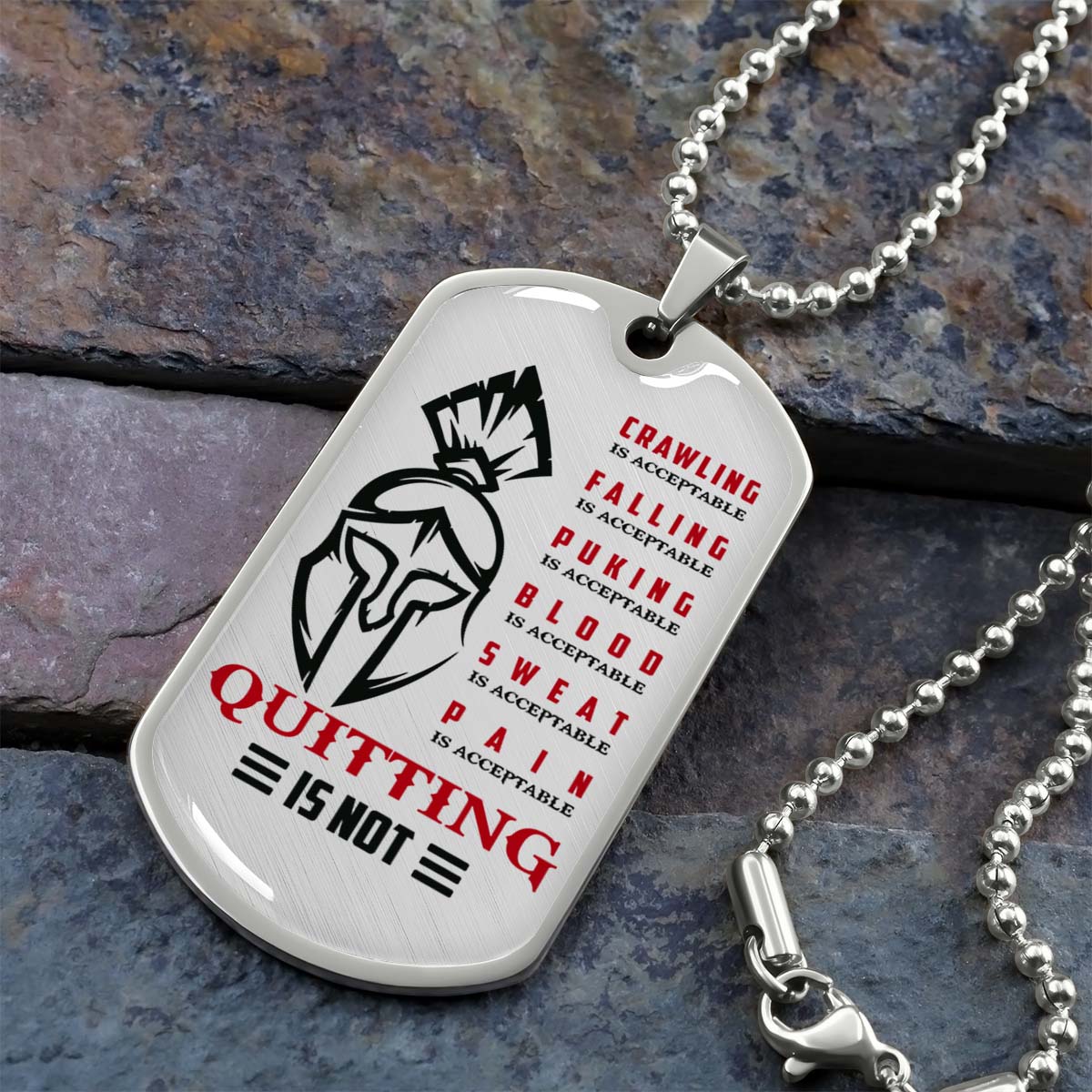 Warrior - WADL010 - Quitting Is Not - Sparta - Spartan - Warrior Dog Tag - Military Ball Chain - Luxury Dog Tag