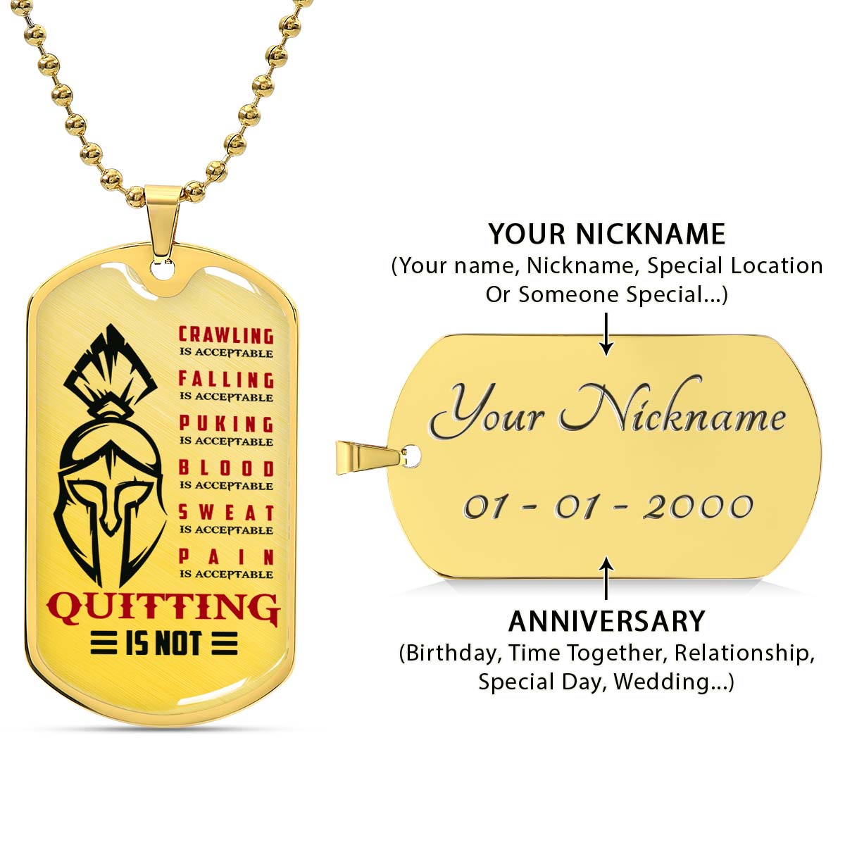 Warrior - WADL010 - Quitting Is Not - Sparta - Spartan - Warrior Dog Tag - Military Ball Chain - Luxury Dog Tag