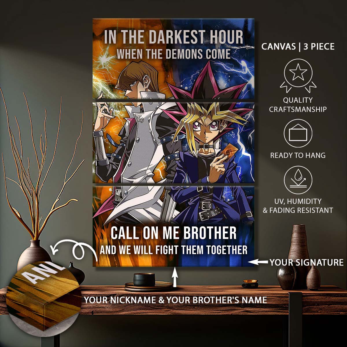 Yugioh - 3 Piece Wall Art - YO001 - In The Darkest Hour - Call On Me Brother - Yugioh - Seto Kaiba - Yugioh Canvas