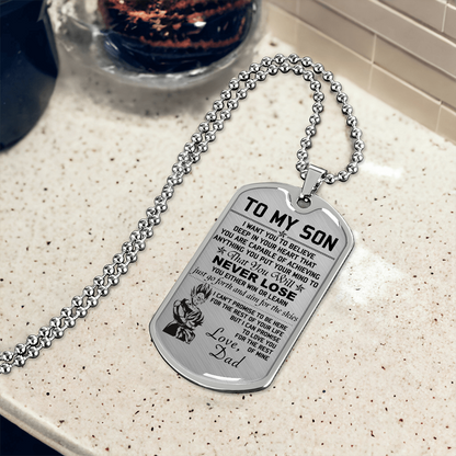 Dragon Ball - Dad To Son - Never Lose - Vegeta & Trunks - Dragon Ball Dog Tag - Military Ball Chain - Luxury Dog Tag