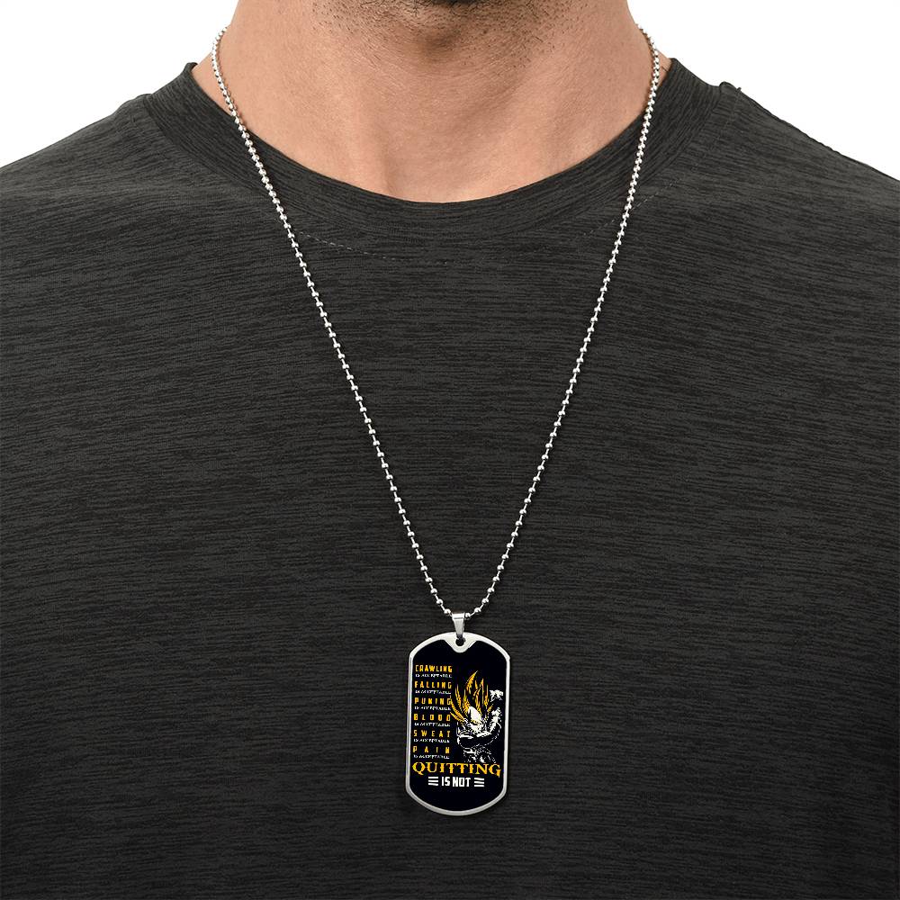 Dragon Ball - Quitting Is Not - Vegeta - Supper Saiyan - Black Dog Tag - Dragon Ball Dog Tag - Military Ball Chain - Luxury Dog Tag