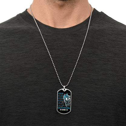 Dragon Ball - Quitting Is Not 2 - Vegeta - Supper Saiyan Blue - Galaxy - Black Dog Tag - Dragon Ball Dog Tag - Military Ball Chain - Luxury Dog Tag