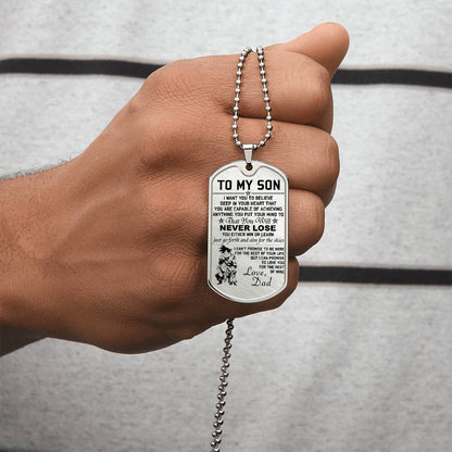 Dragon Ball - Dad To Son - Never Lose - Goku - Gohan - Goten - Dragon Ball Dog Tag - Military Ball Chain - Luxury Dog Tag