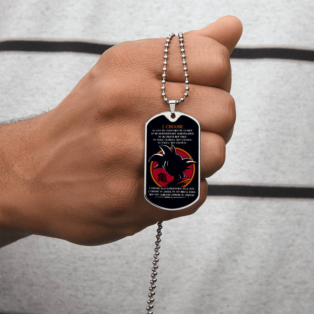 Dragon Ball - I Choose - Goku - Black Dog Tag - Dragon Ball Dog Tag - Military Ball Chain - Luxury Dog Tag