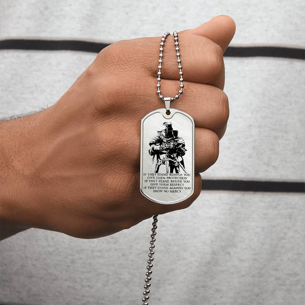 Knight Templar - IF - Show No Mercy - Knight Templar Dog Tag - Military Ball Chain - Luxury Dog Tag