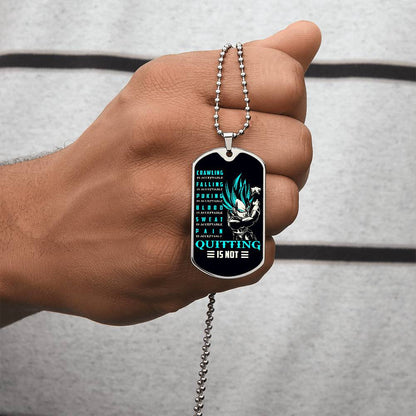 Dragon Ball - Quitting Is Not - Vegeta - Supper Saiyan Blue - Black Dog Tag - Dragon Ball Dog Tag - Military Ball Chain - Luxury Dog Tag