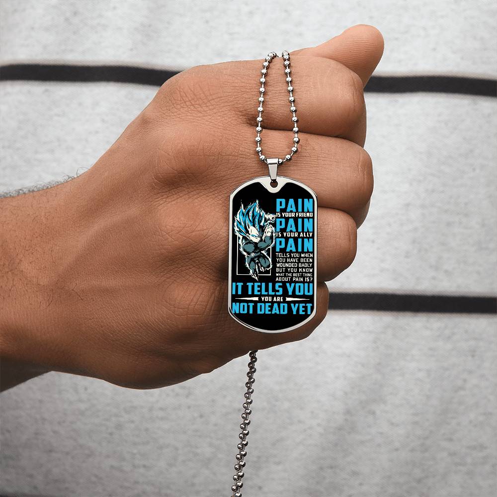 Dragon Ball - PAIN - You Are Not Dead Yet - Vegeta - Supper Saiyan Blue - Black Dog Tag - Dragon Ball Dog Tag - Military Ball Chain - Luxury Dog Tag