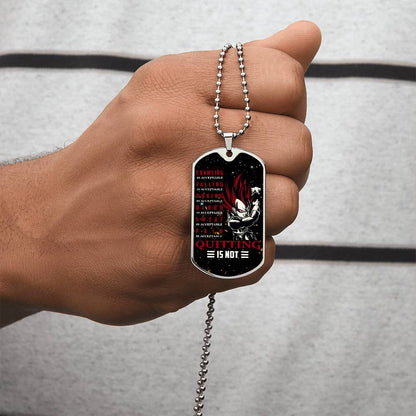 Dragon Ball - Quitting Is Not - Vegeta - Supper Saiyan God - Galaxy - Black Dog Tag - Dragon Ball Dog Tag - Military Ball Chain - Luxury Dog Tag