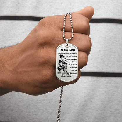 Dragon Ball - Dad To Son - Never Foget That I Love You - Goku - Gohan - Goten - Dragon Ball Dog Tag - Military Ball Chain - Luxury Dog Tag