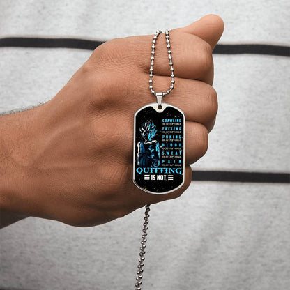 Dragon Ball - Quitting Is Not - Goku - Supper Saiyan Blue - Galaxy - Black Dog Tag - Dragon Ball Dog Tag - Military Ball Chain - Luxury Dog Tag