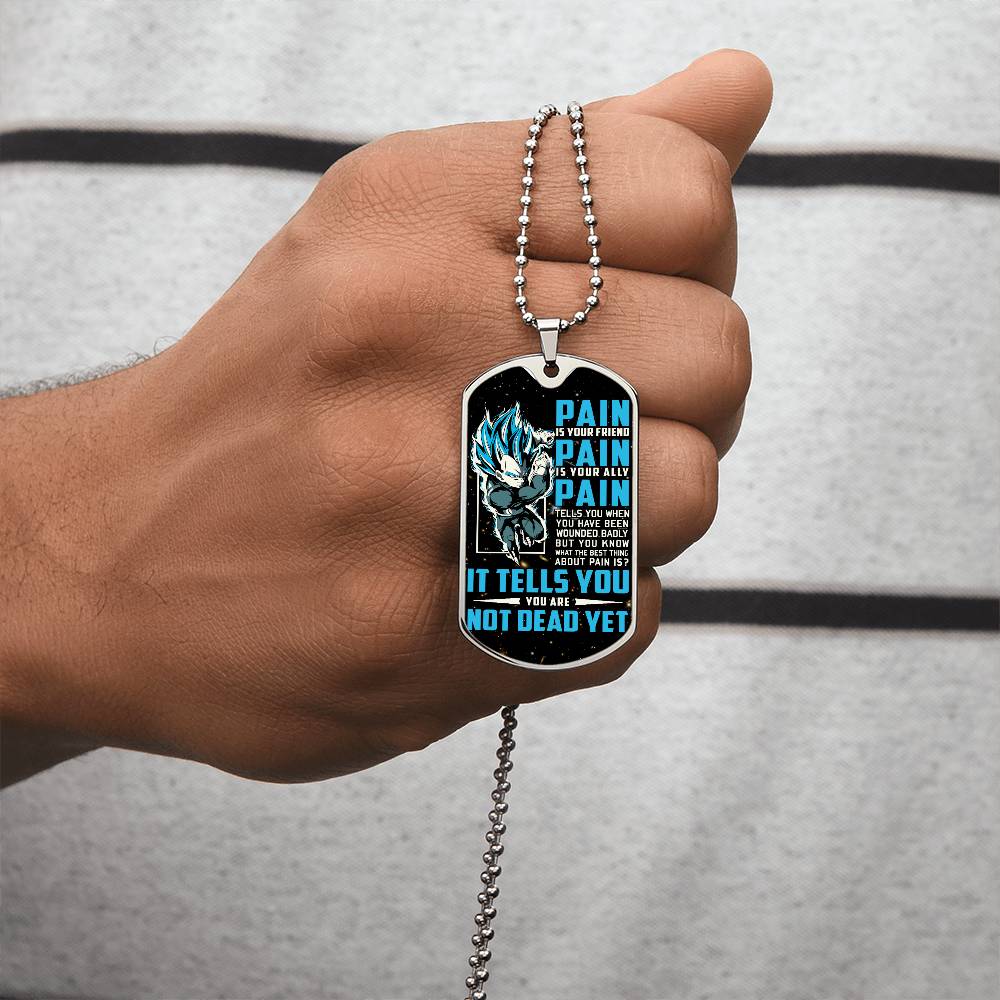 Dragon Ball - PAIN - You Are Not Dead Yet - Vegeta - Supper Saiyan Blue - Galaxy- Black Dog Tag - Dragon Ball Dog Tag - Military Ball Chain - Luxury Dog Tag