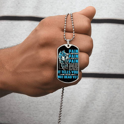 Dragon Ball - PAIN - You Are Not Dead Yet - Vegeta - Supper Saiyan Blue - Galaxy- Black Dog Tag - Dragon Ball Dog Tag - Military Ball Chain - Luxury Dog Tag