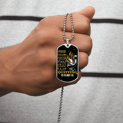 Dragon Ball - Quitting Is Not - Vegeta - Supper Saiyan - Galaxy - Black Dog Tag - Dragon Ball Dog Tag - Military Ball Chain - Luxury Dog Tag
