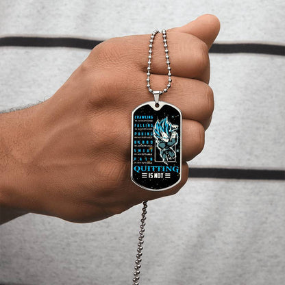 Dragon Ball - Quitting Is Not 2 - Vegeta - Supper Saiyan Blue - Galaxy - Black Dog Tag - Dragon Ball Dog Tag - Military Ball Chain - Luxury Dog Tag