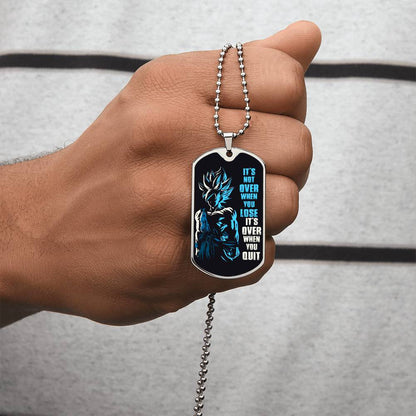 Dragon Ball - It's Not Over When You Lose - Goku - Supper Saiyan Blue - Black Dog Tag - Dragon Ball Dog Tag - Military Ball Chain - Luxury Dog Tag