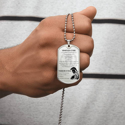 Warrior - Spartan Code - Warrior Ethos - Sparta - Spartan - Warrior Dog Tag - Military Ball Chain - Luxury Dog Tag