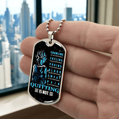 Dragon Ball - Quitting Is Not - Goku - Supper Saiyan Blue - Galaxy - Black Dog Tag - Dragon Ball Dog Tag - Military Ball Chain - Luxury Dog Tag